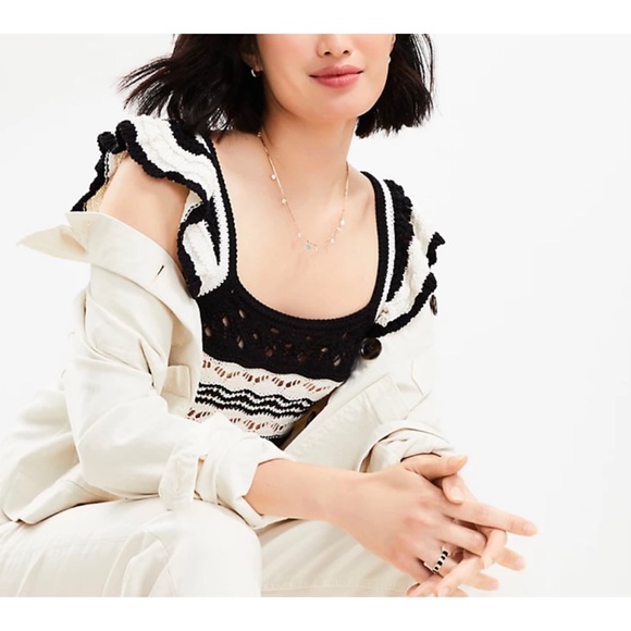 LOFT | Striped Crochet Ruffle Sweater Top - Picture 3 of 13